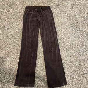 Brown velour track pants, similar to Juicy , size small, back pockets,